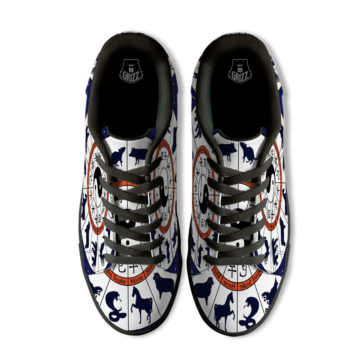 Chinese Zodiac Signs Yin Yang Print Black Low Top Sneakers-grizzshop