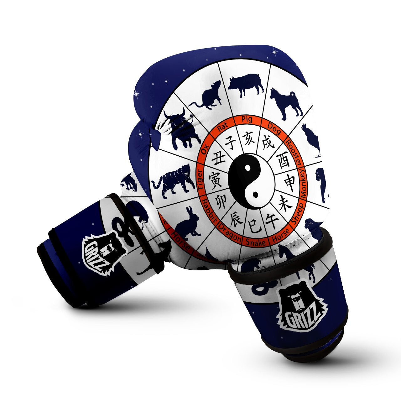 Chinese Zodiac Signs Yin Yang Print Boxing Gloves-grizzshop