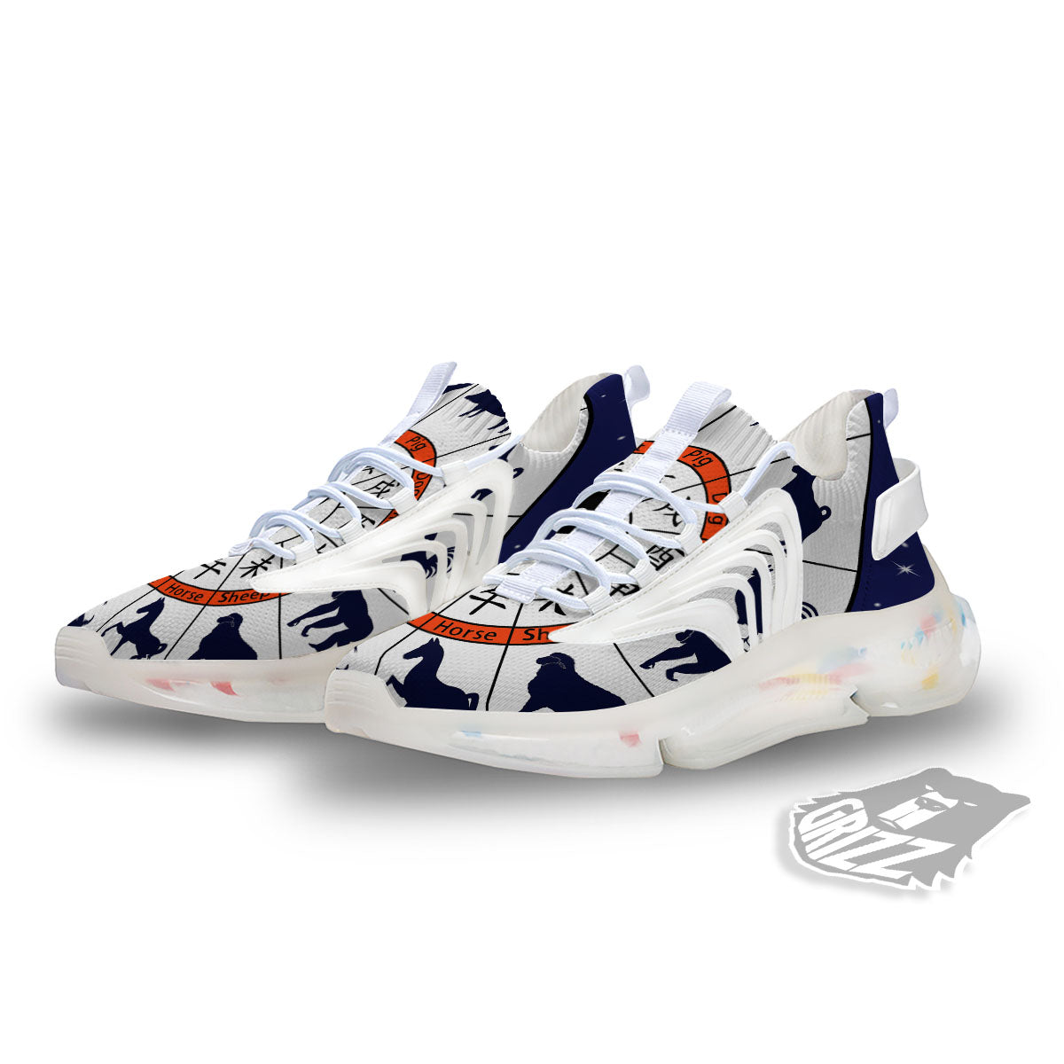 Chinese Zodiac Signs Yin Yang Print White Gym Shoes-grizzshop