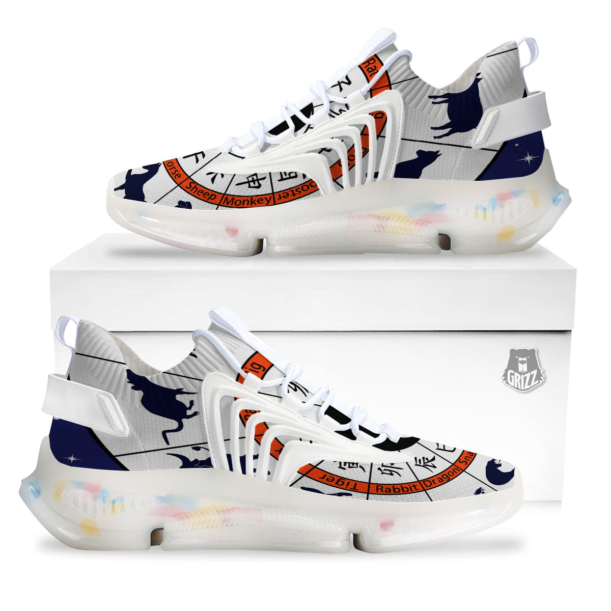Chinese Zodiac Signs Yin Yang Print White Gym Shoes-grizzshop