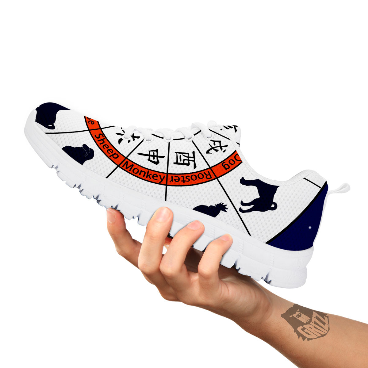 Chinese Zodiac Signs Yin Yang Print White Sneaker-grizzshop