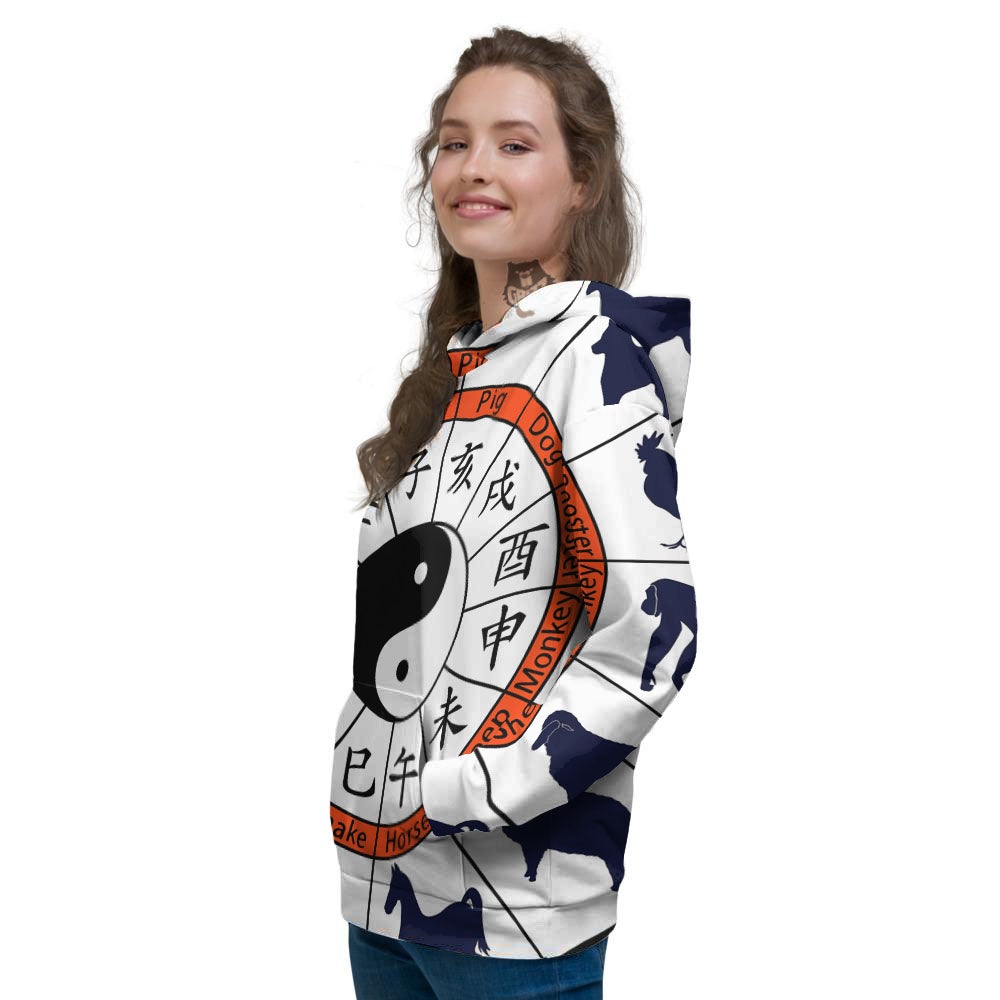 Chinese Zodiac Signs Yin Yang Print Women's Hoodie-grizzshop