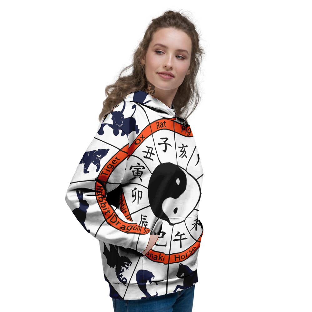 Chinese Zodiac Signs Yin Yang Print Women's Hoodie-grizzshop