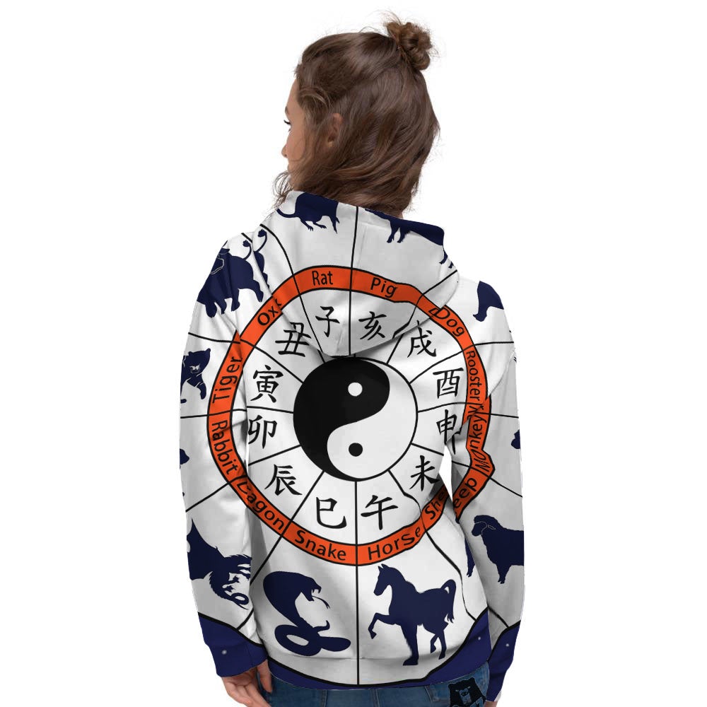 Chinese Zodiac Signs Yin Yang Print Women's Hoodie-grizzshop