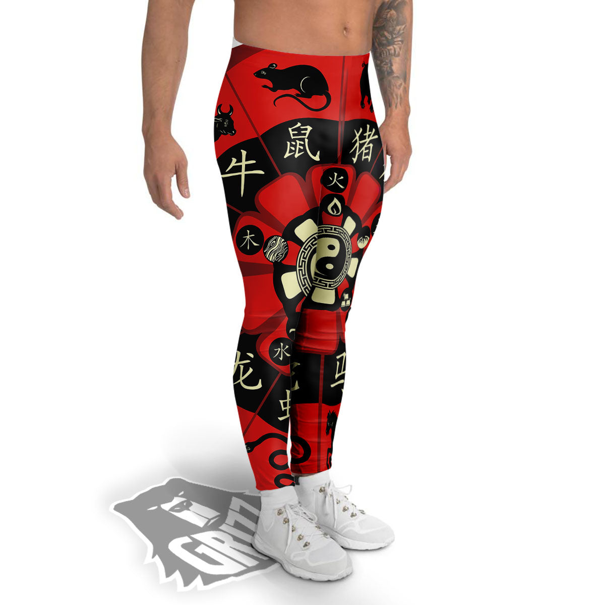 Chinese Zodiac Wheel Yin Yang Print Men's Leggings-grizzshop