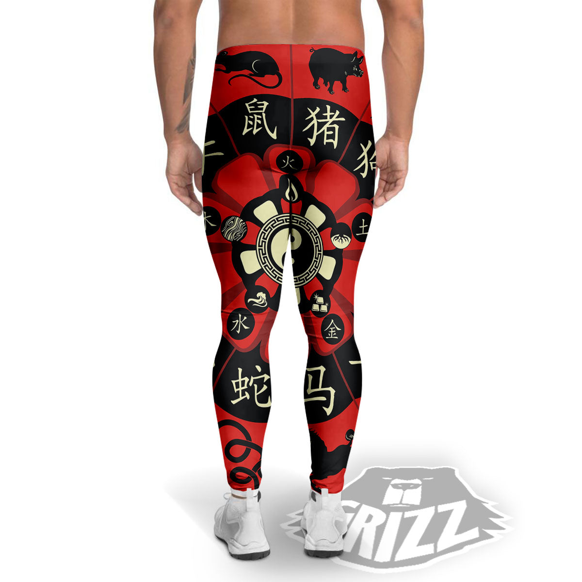 Chinese Zodiac Wheel Yin Yang Print Men's Leggings-grizzshop