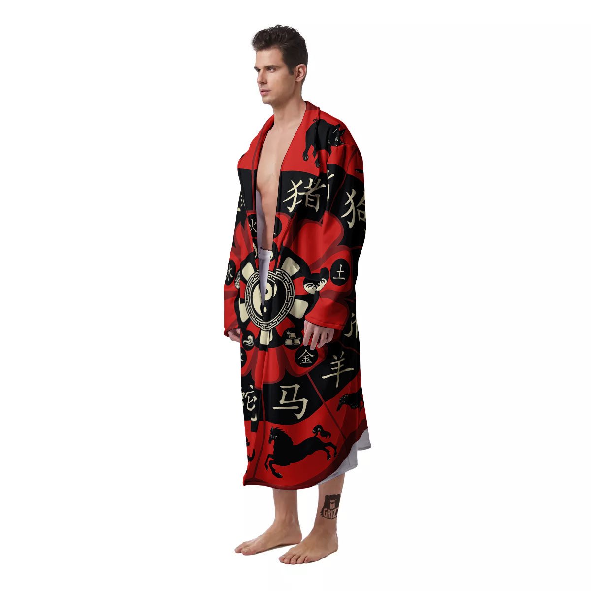Chinese Zodiac Wheel Yin Yang Print Men's Robe-grizzshop