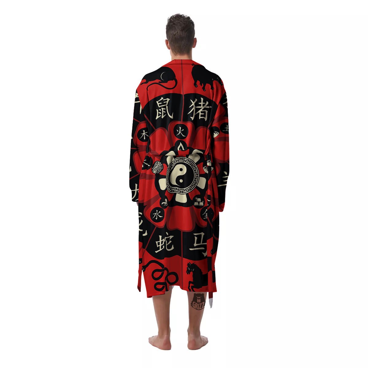 Chinese Zodiac Wheel Yin Yang Print Men's Robe-grizzshop