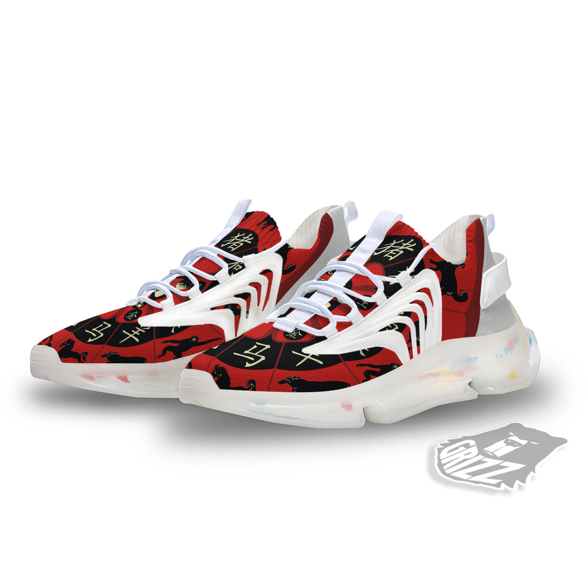 Chinese Zodiac Wheel Yin Yang Print White Gym Shoes-grizzshop