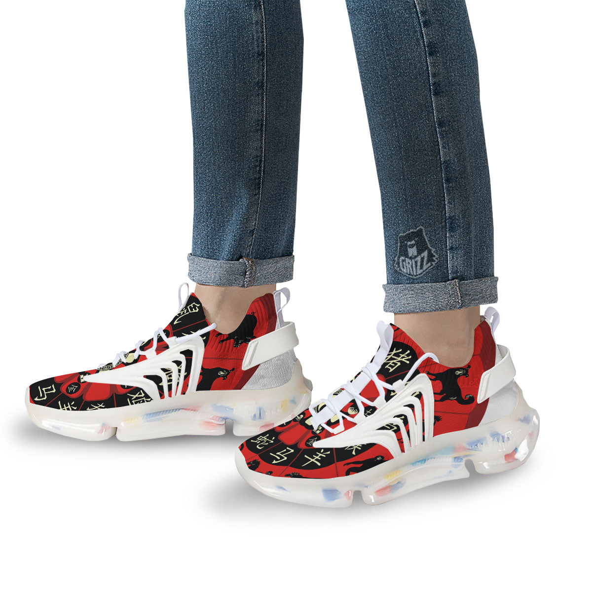 Chinese Zodiac Wheel Yin Yang Print White Gym Shoes-grizzshop