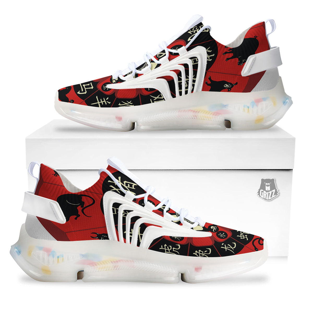 Chinese Zodiac Wheel Yin Yang Print White Gym Shoes-grizzshop