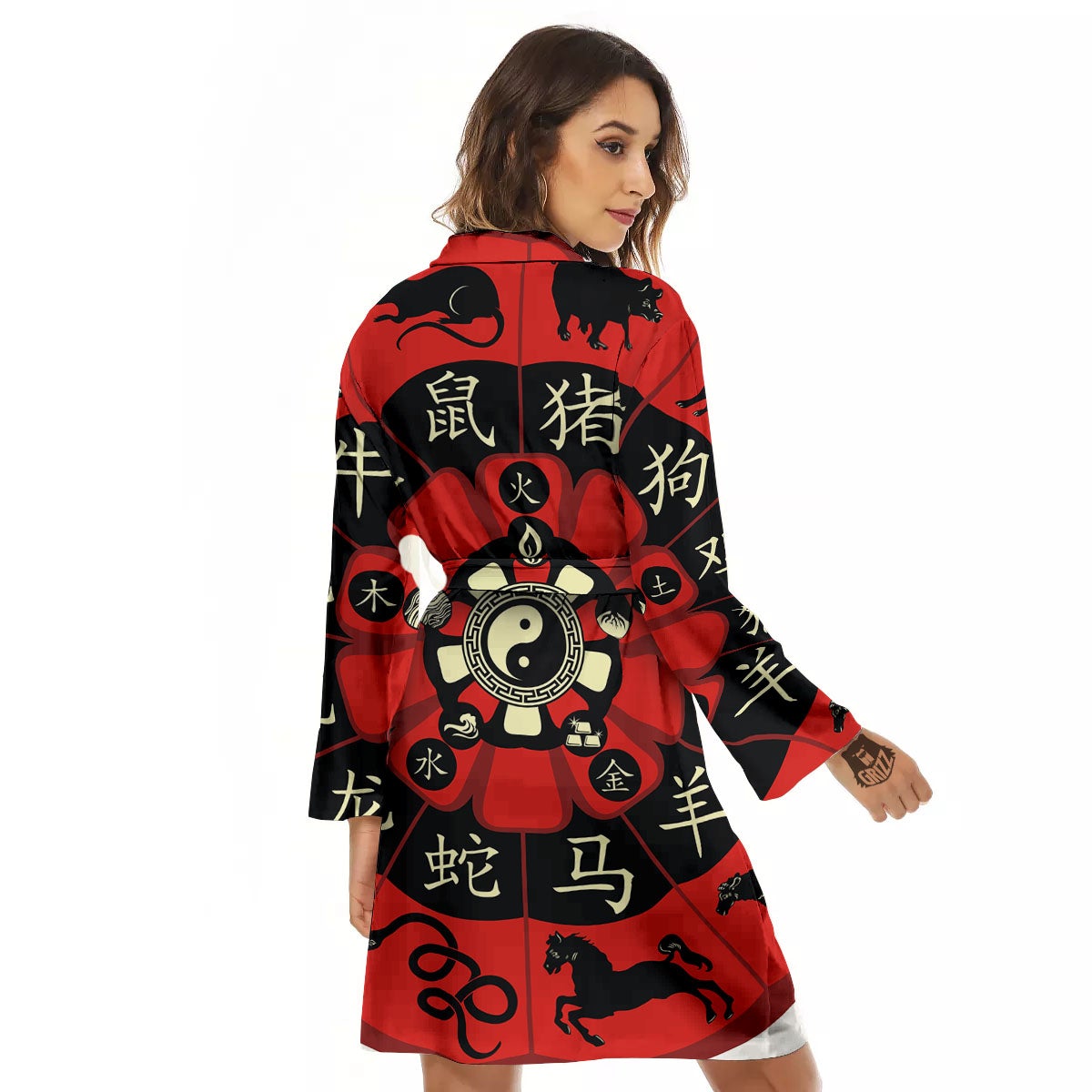 Chinese Zodiac Wheel Yin Yang Print Women's Robe-grizzshop