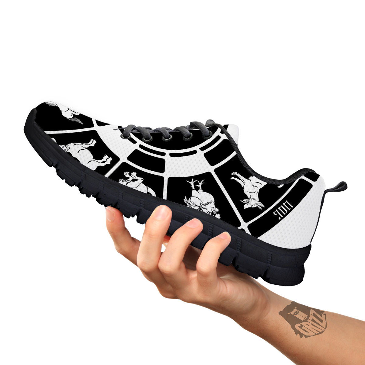 Chinese Zodiac White And Black Print Black Sneaker-grizzshop