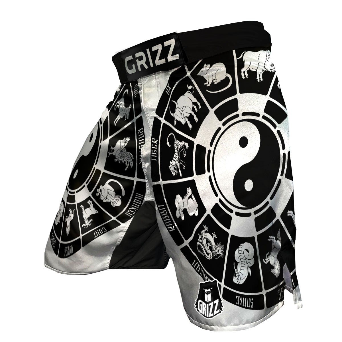 Chinese Zodiac White And Black Print MMA Shorts-grizzshop