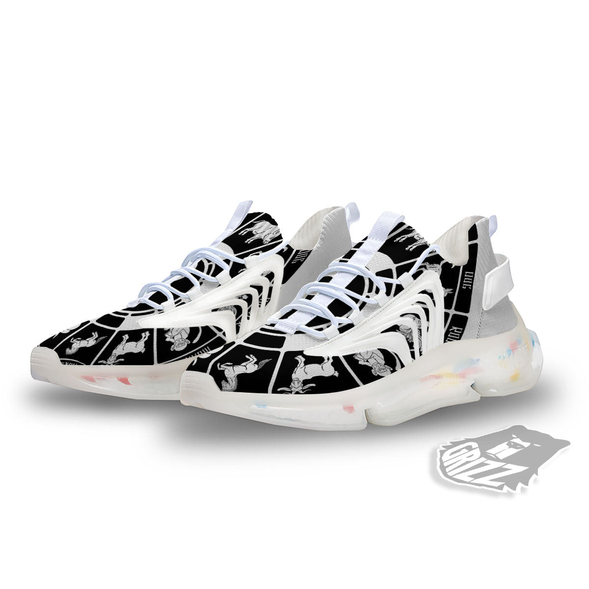 Chinese Zodiac White And Black Print White Gym Shoes-grizzshop