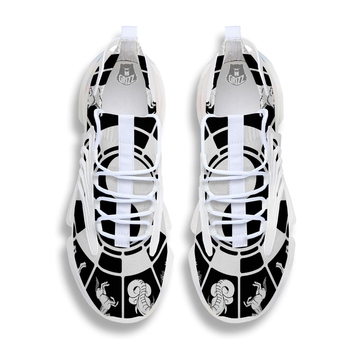 Chinese Zodiac White And Black Print White Gym Shoes-grizzshop