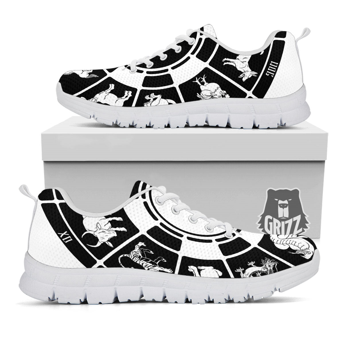 Chinese Zodiac White And Black Print White Sneaker-grizzshop