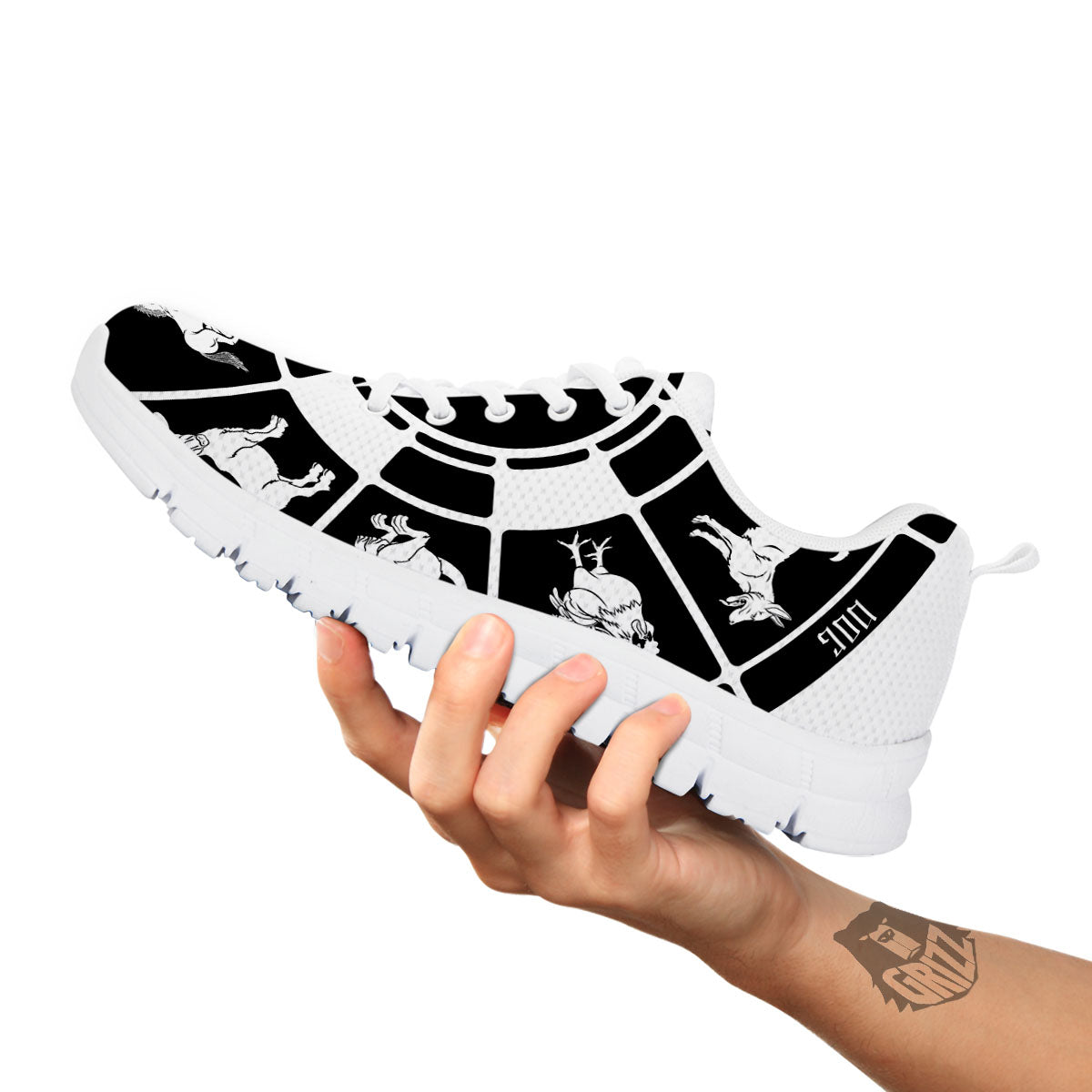 Chinese Zodiac White And Black Print White Sneaker-grizzshop