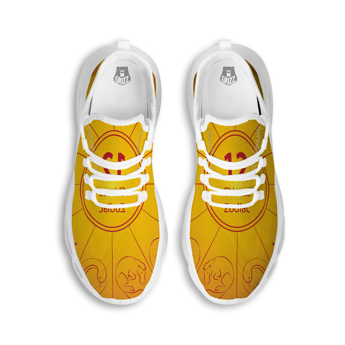 Chinese Zodiac Yellow And Red Print White Running Shoes-grizzshop
