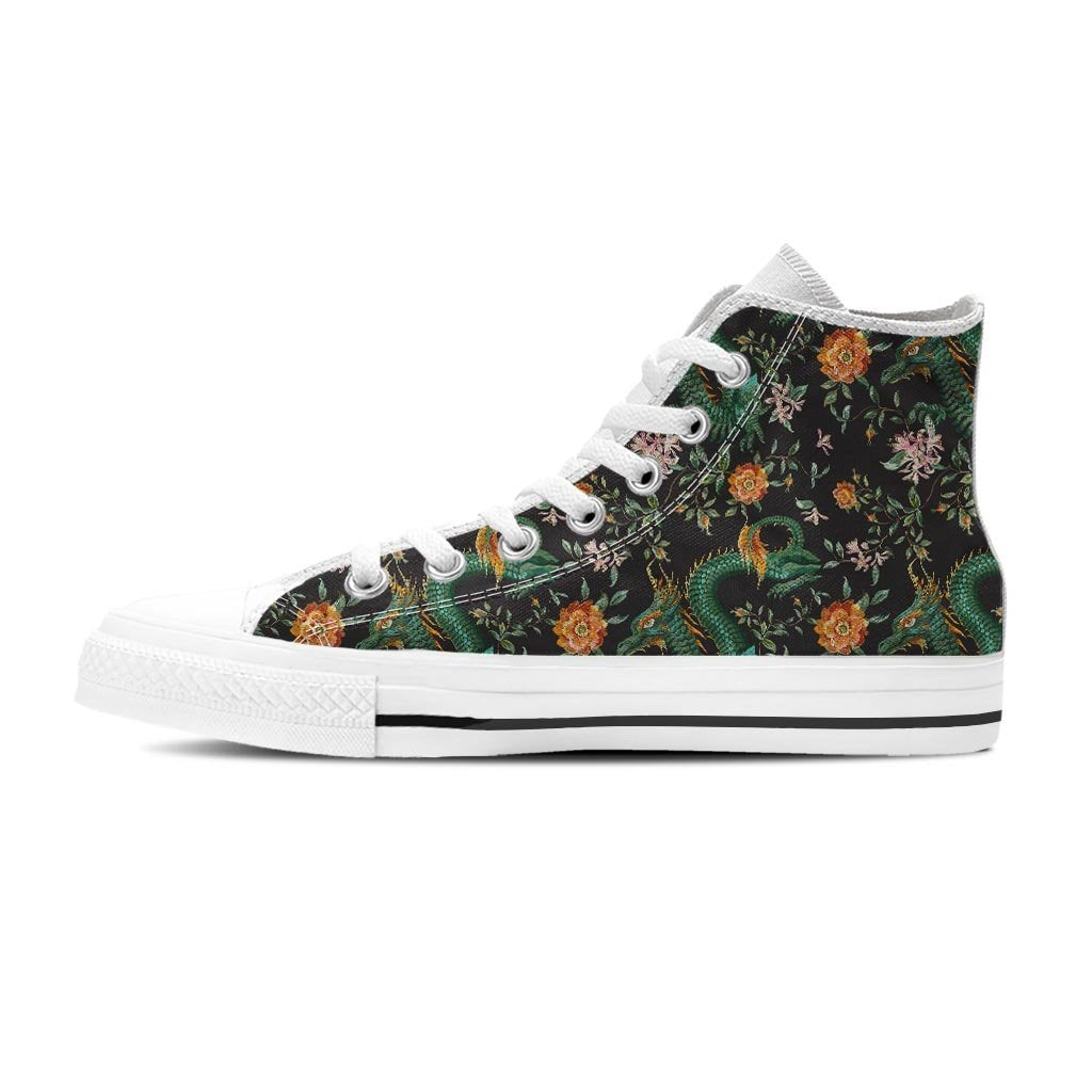 Chinese Green Dragon Print Men's High Top Shoes-grizzshop