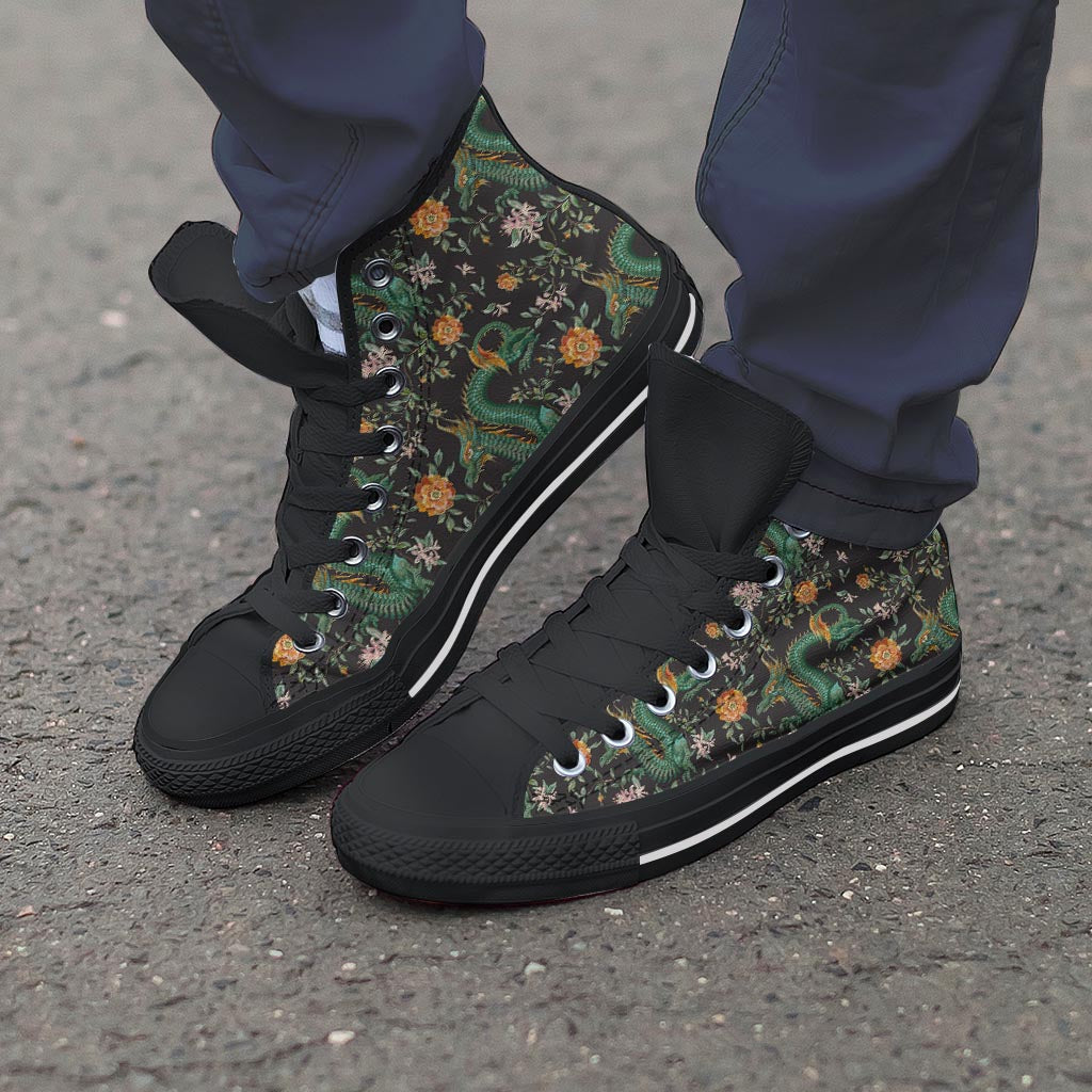 Chinese Green Dragon Print Men's High Top Shoes-grizzshop