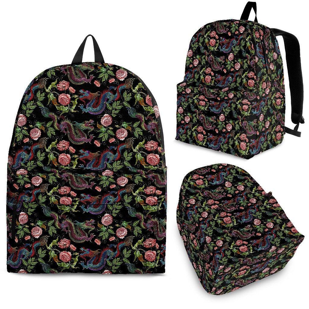Chinese Rose Dragon Pattern Print Premium Backpack-grizzshop