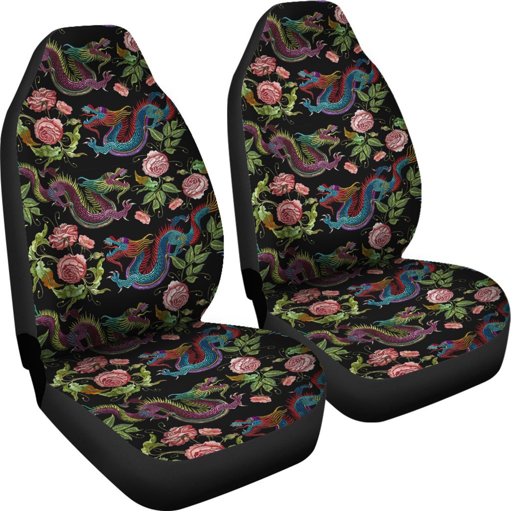 Chinese Rose Dragon Pattern Print Universal Fit Car Seat Cover-grizzshop