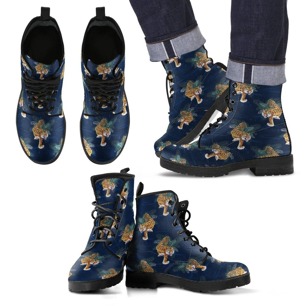Chinese Tiger Pattern Print Men Women Leather Boots-grizzshop
