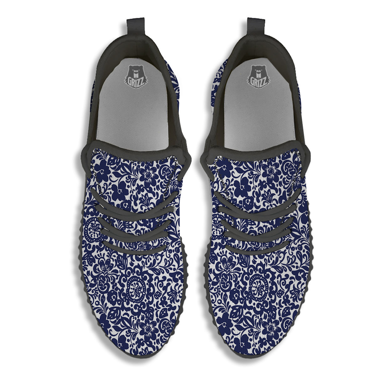 Chintz Floral Print Pattern Black Walking Shoes-grizzshop