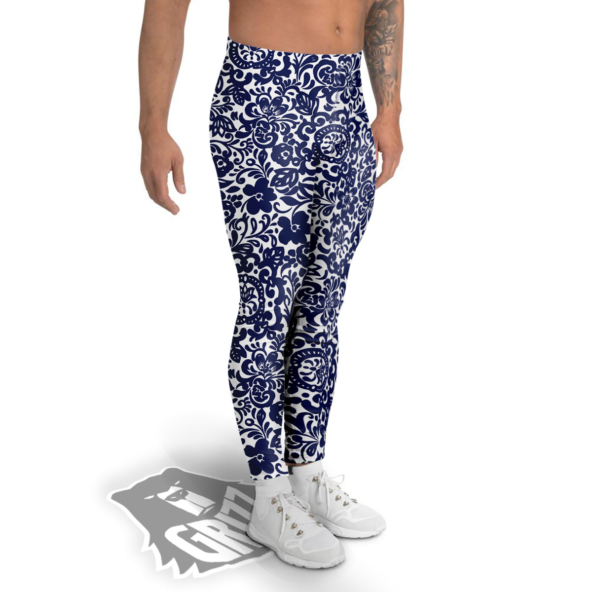 Chintz Floral Print Pattern Men's Leggings-grizzshop