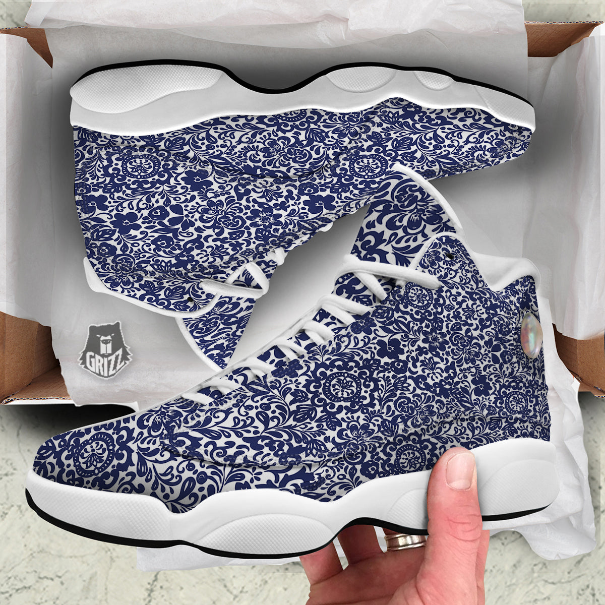 Chintz Floral Print Pattern White Basketball Shoes-grizzshop