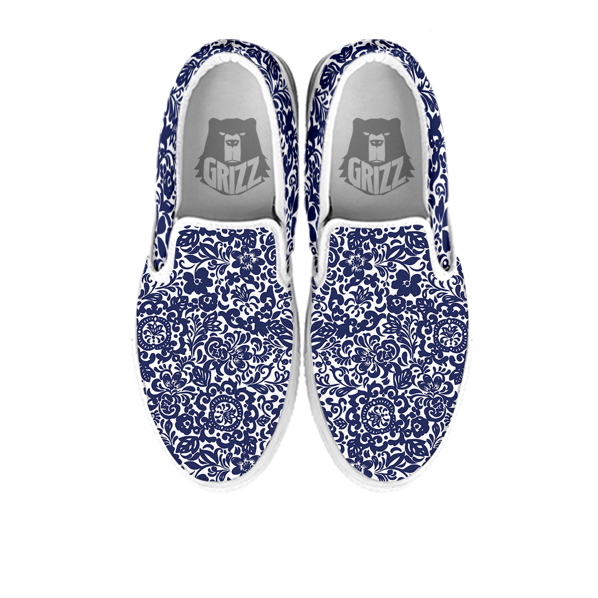 Chintz Floral Print Pattern White Slip On Shoes-grizzshop