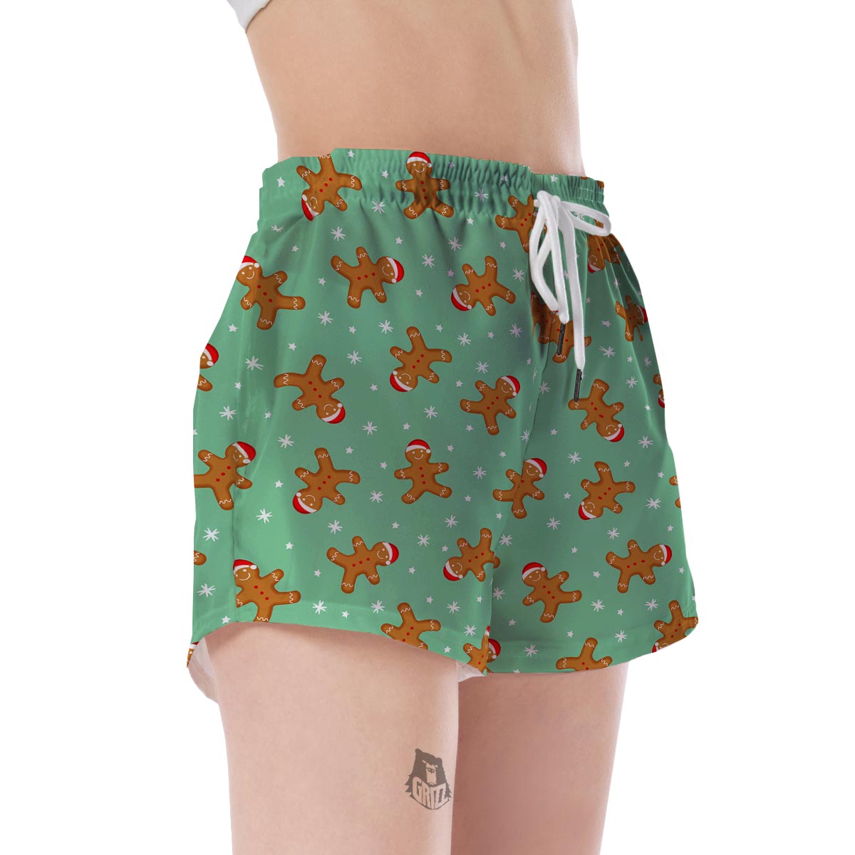 Chirstmas Gingerbread Man Pattern Print Women's Shorts-grizzshop