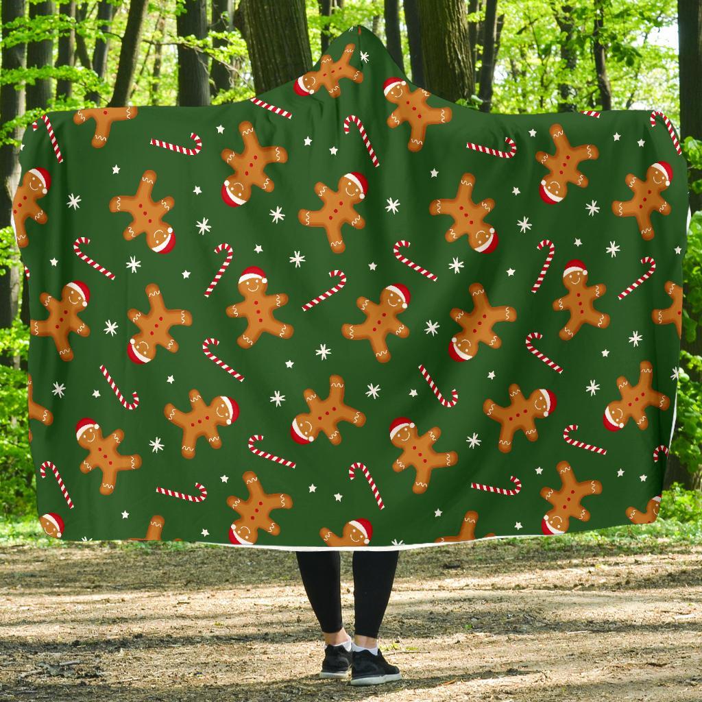 Chirstmas Gingerbread Man Print Pattern Hooded Blanket-grizzshop