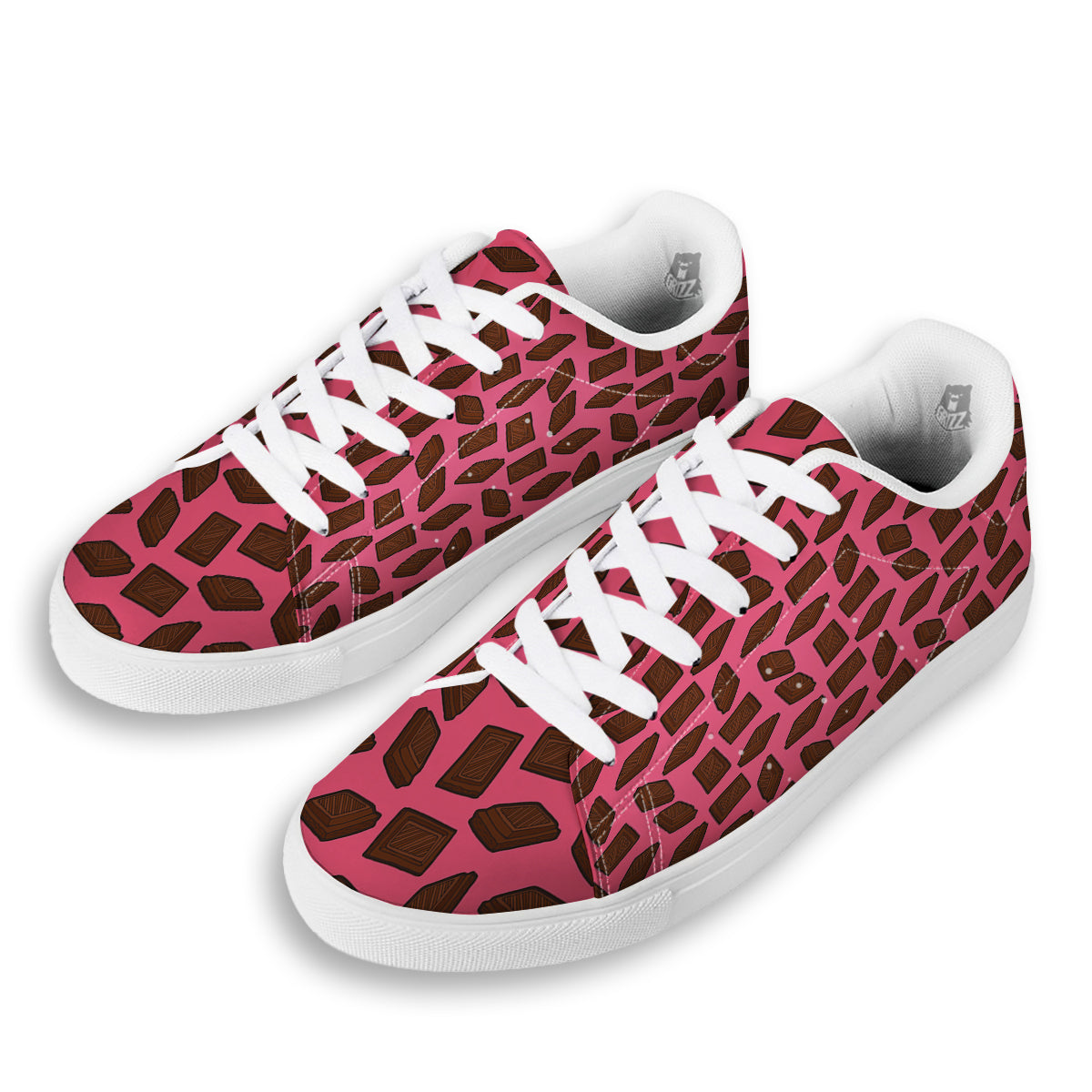 Chocolate And Pink Print Pattern White Low Top Sneakers-grizzshop