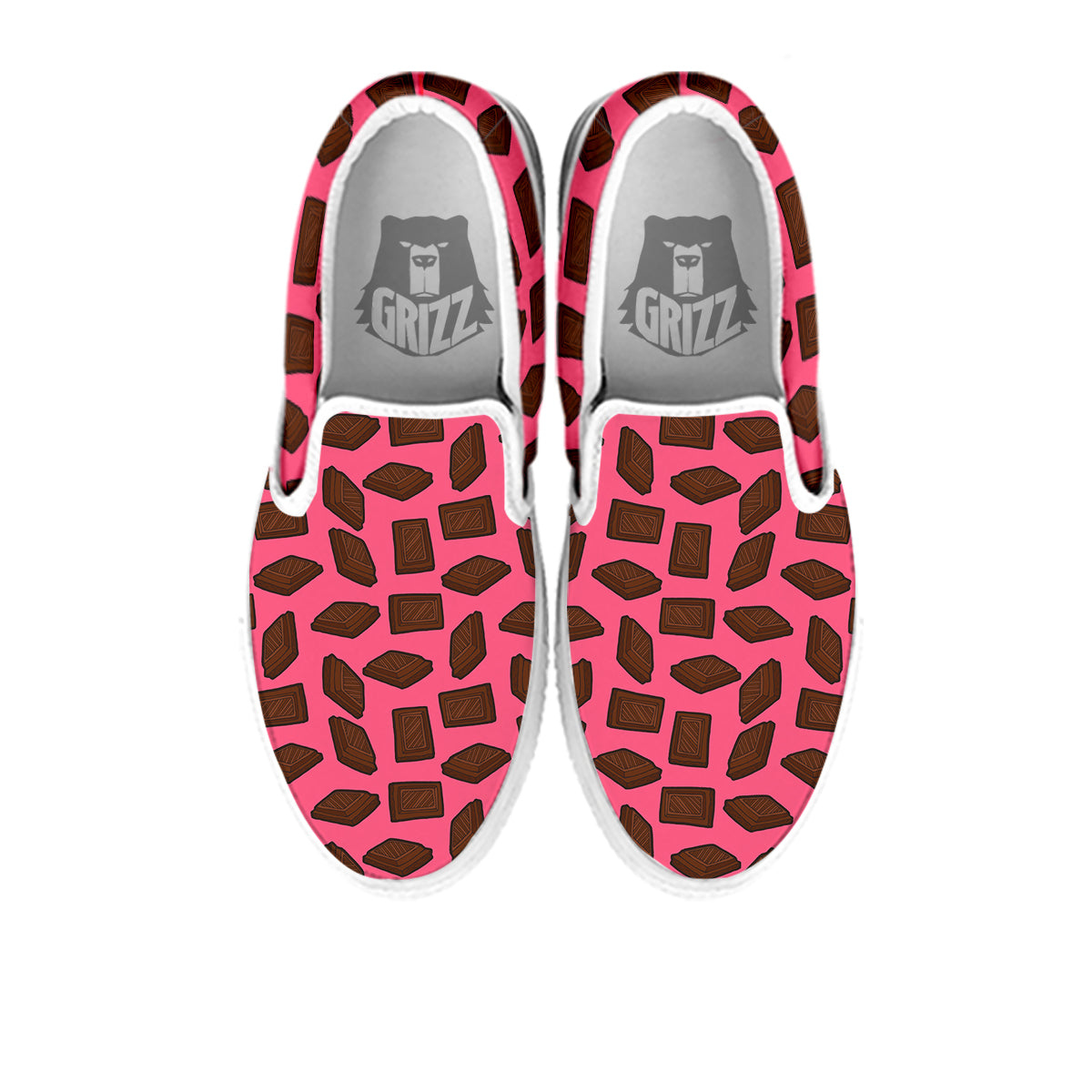 Chocolate And Pink Print Pattern White Slip On Shoes-grizzshop