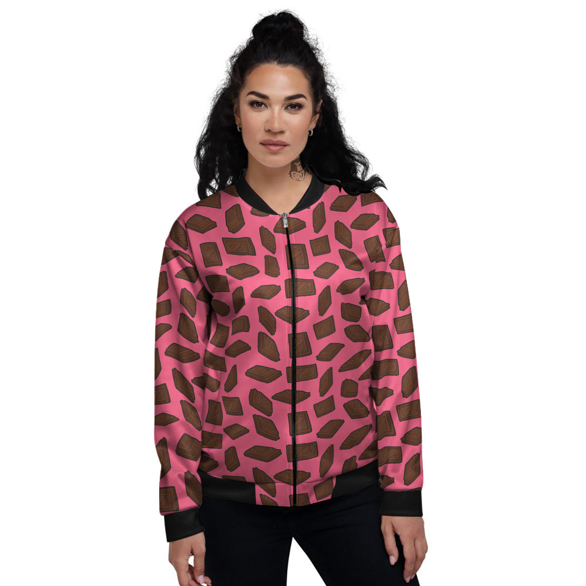 Chocolate And Pink Print Pattern Women's Bomber Jacket-grizzshop