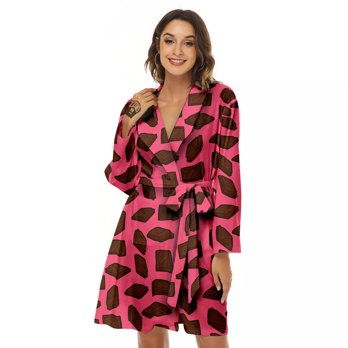 Chocolate And Pink Print Pattern Women's Robe-grizzshop