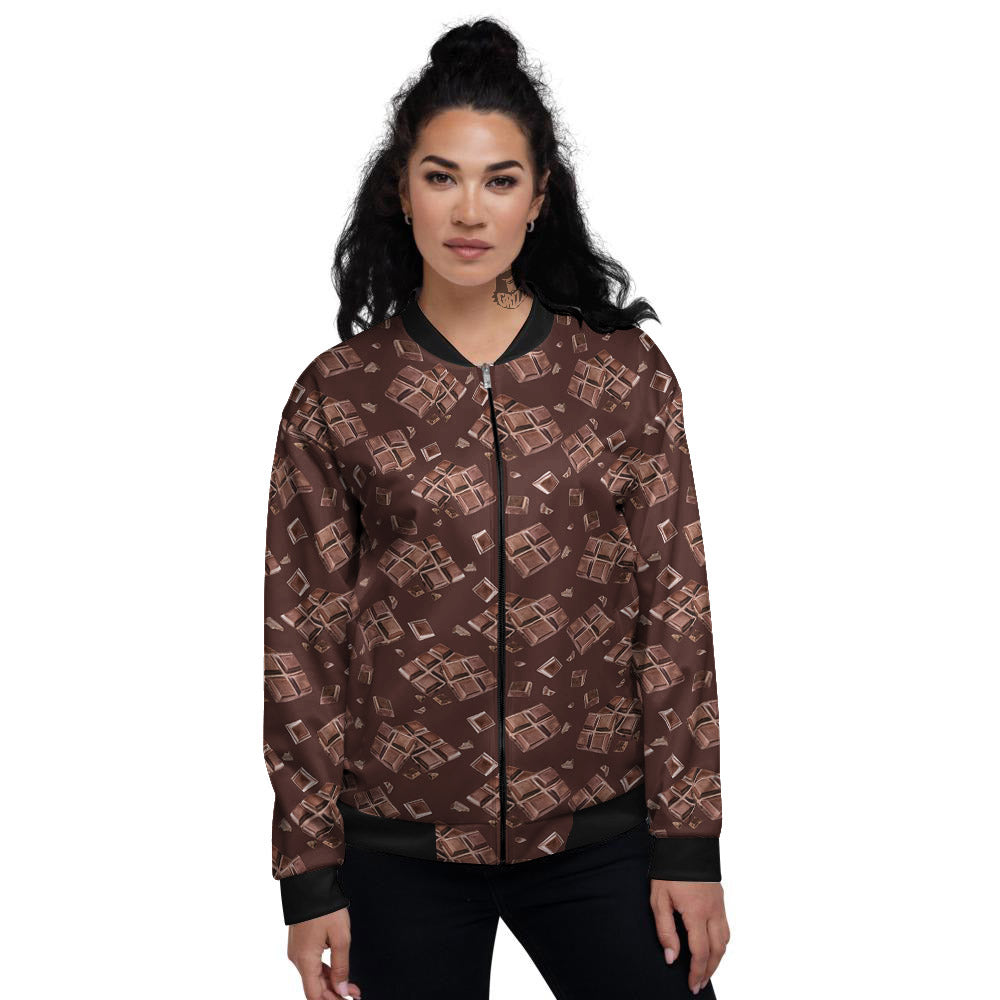 Chocolate Bar Print Pattern Women's Bomber Jacket-grizzshop
