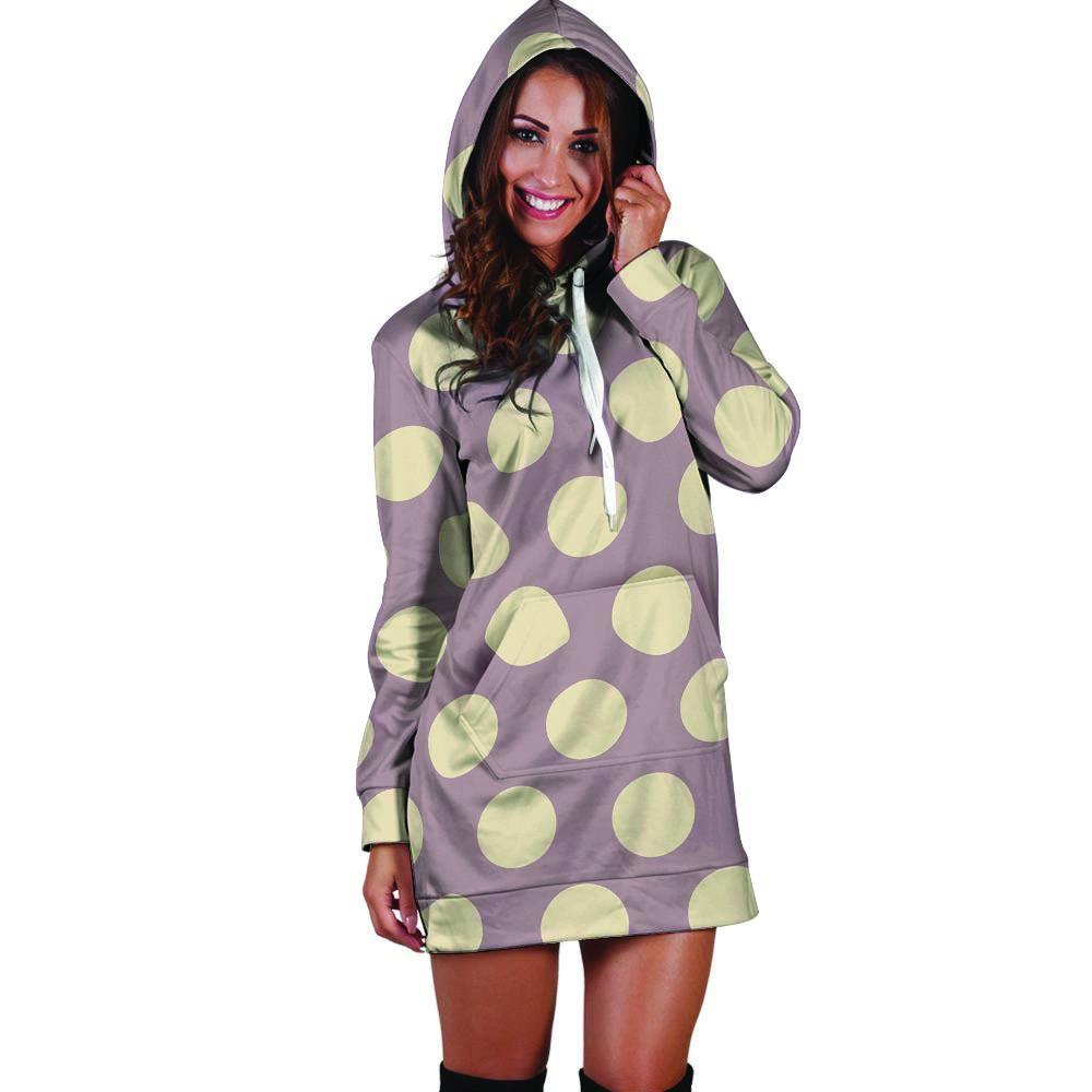 Tan And Brown Polka Dot Hoodie Dress