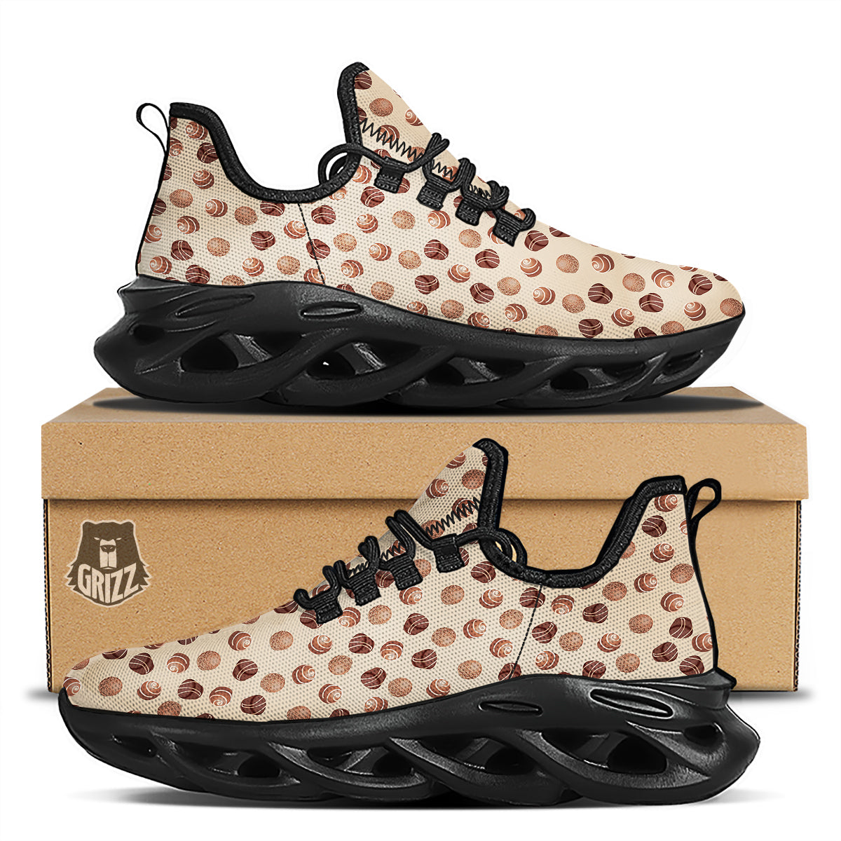 Chocolate Candy Print Pattern Black Running Shoes-grizzshop