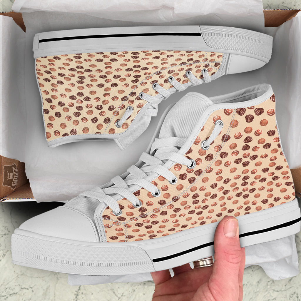 Chocolate Candy Print Pattern White High Top Shoes-grizzshop