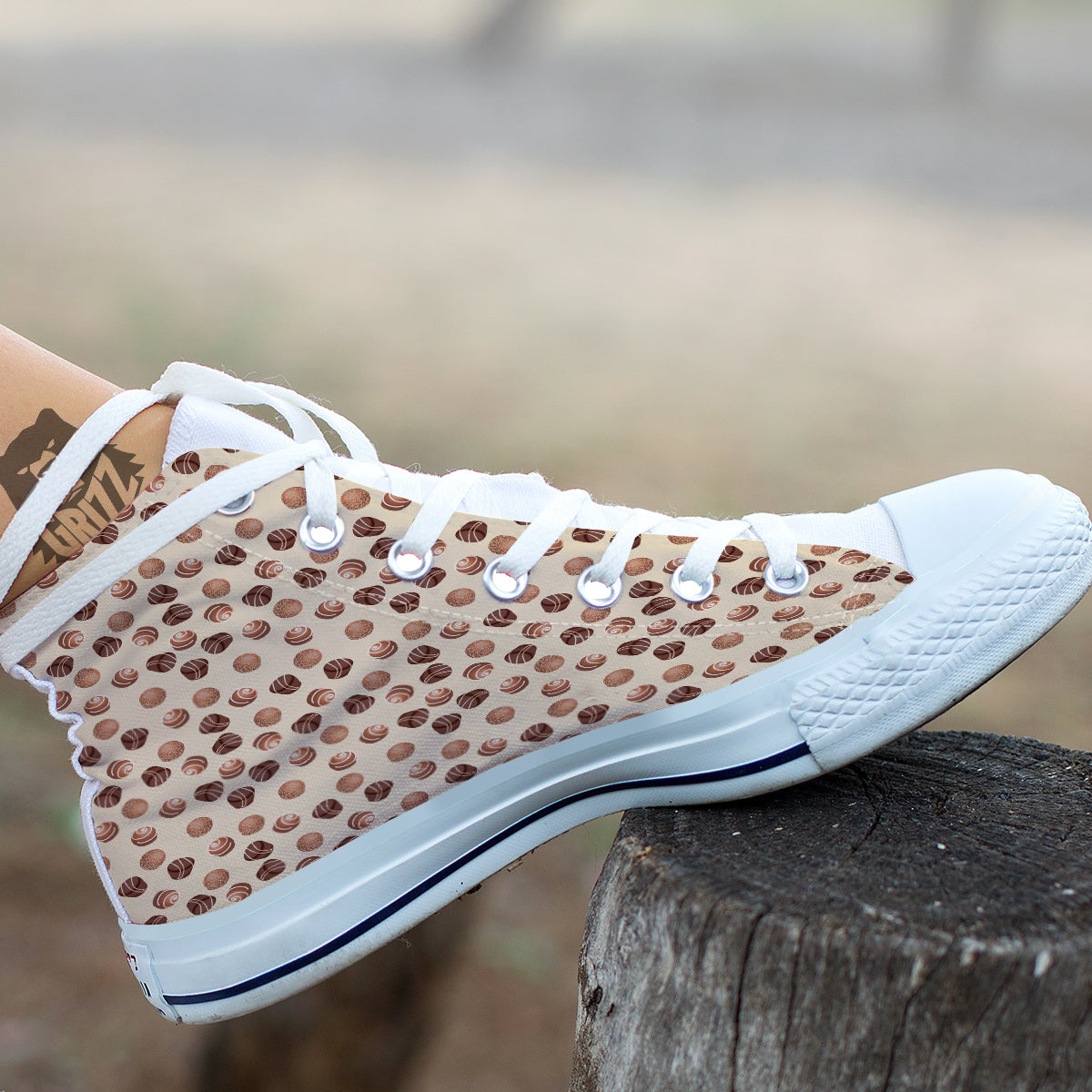 Chocolate Candy Print Pattern White High Top Shoes-grizzshop