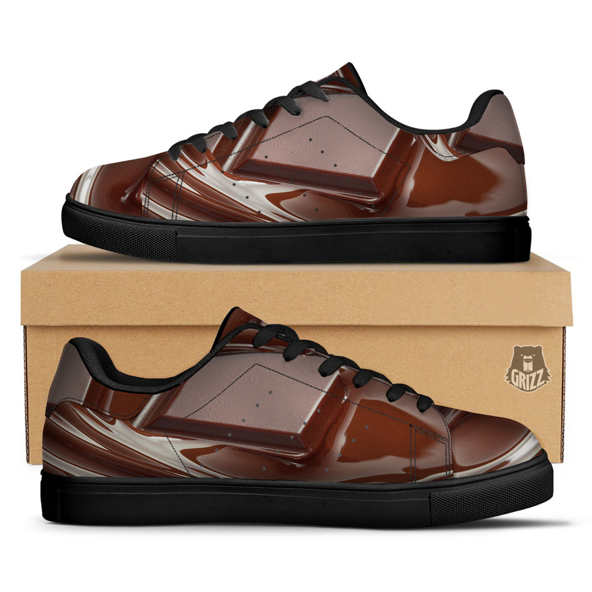 Chocolate Print Black Low Top Sneakers-grizzshop