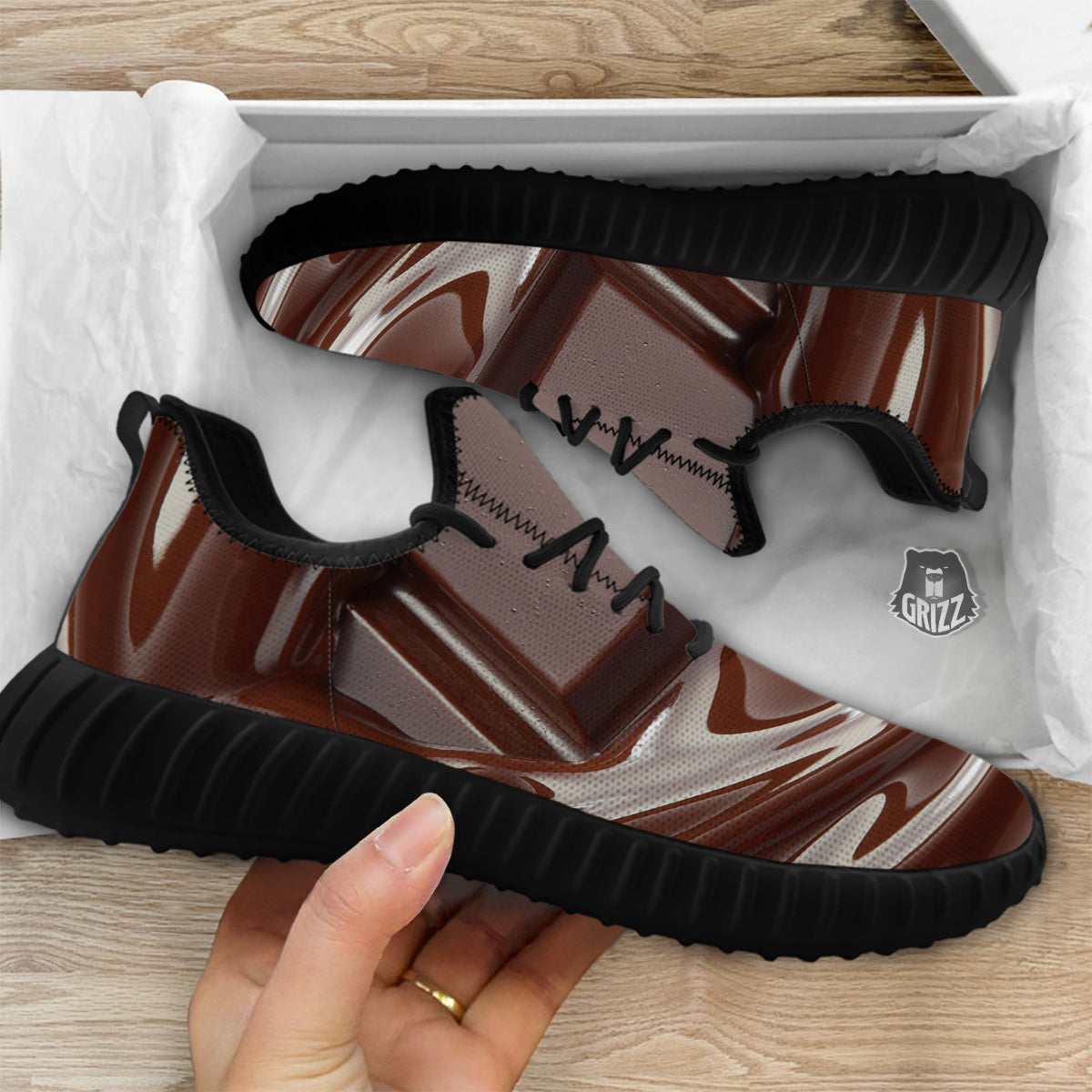 Chocolate Print Black Walking Shoes-grizzshop
