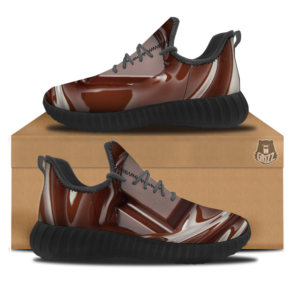 Chocolate Print Black Walking Shoes-grizzshop