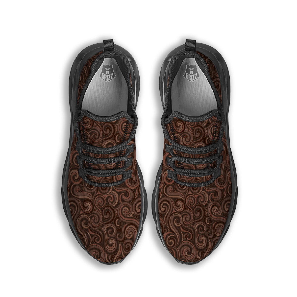 Chocolate Texture Brown Print Pattern Black Running Shoes-grizzshop