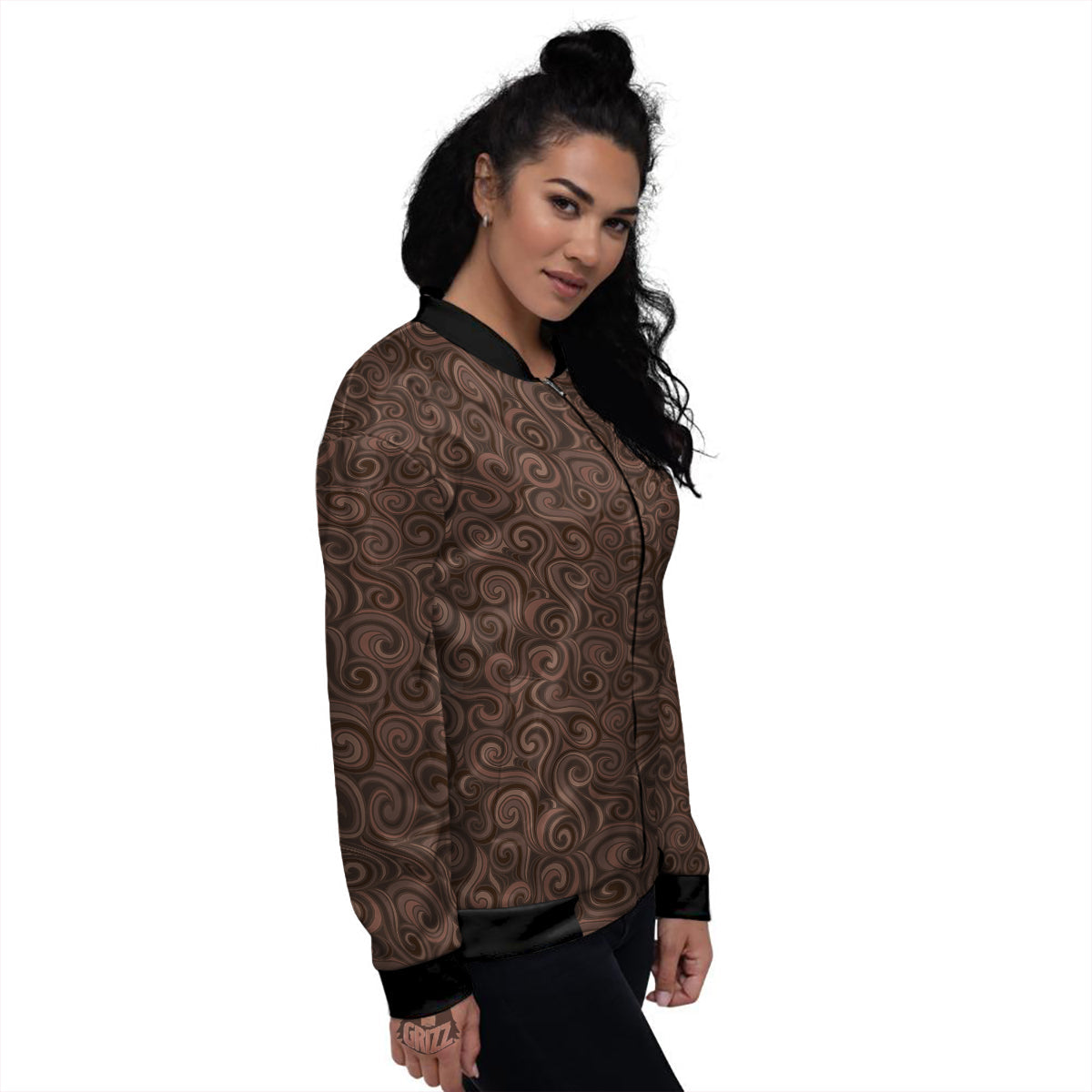 Chocolate Texture Brown Print Pattern Women's Bomber Jacket-grizzshop