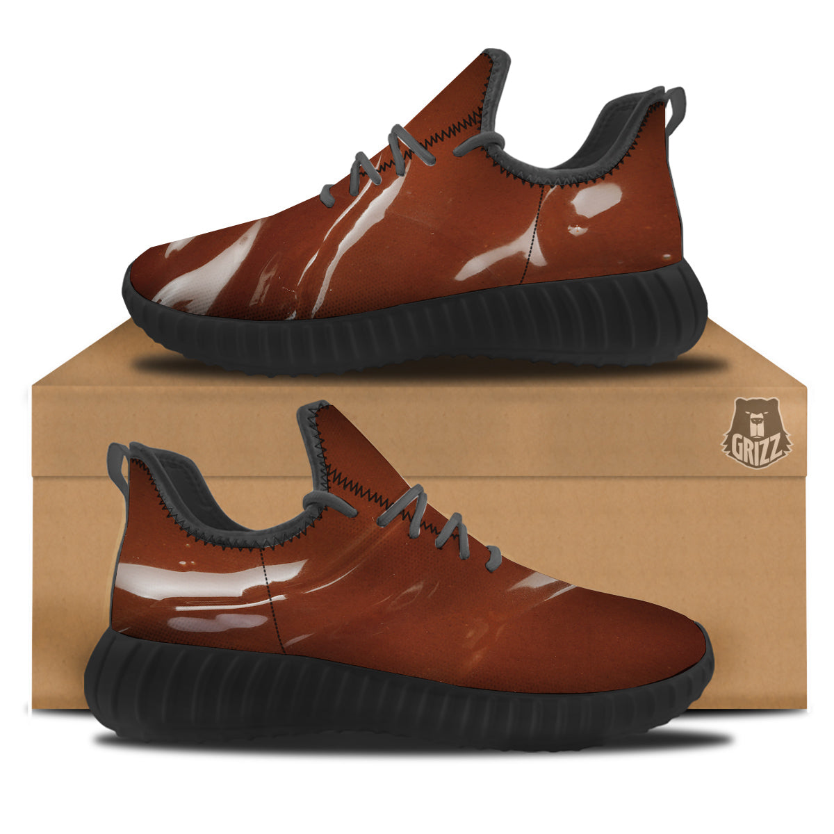 Chocolate Texture Print Black Walking Shoes-grizzshop