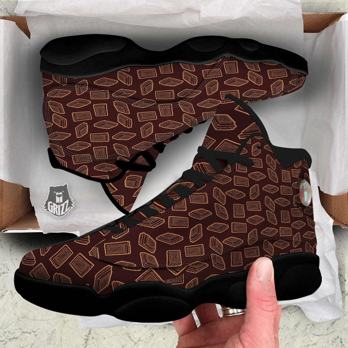 Chocolate Vintage Print Pattern Black Basketball Shoes-grizzshop